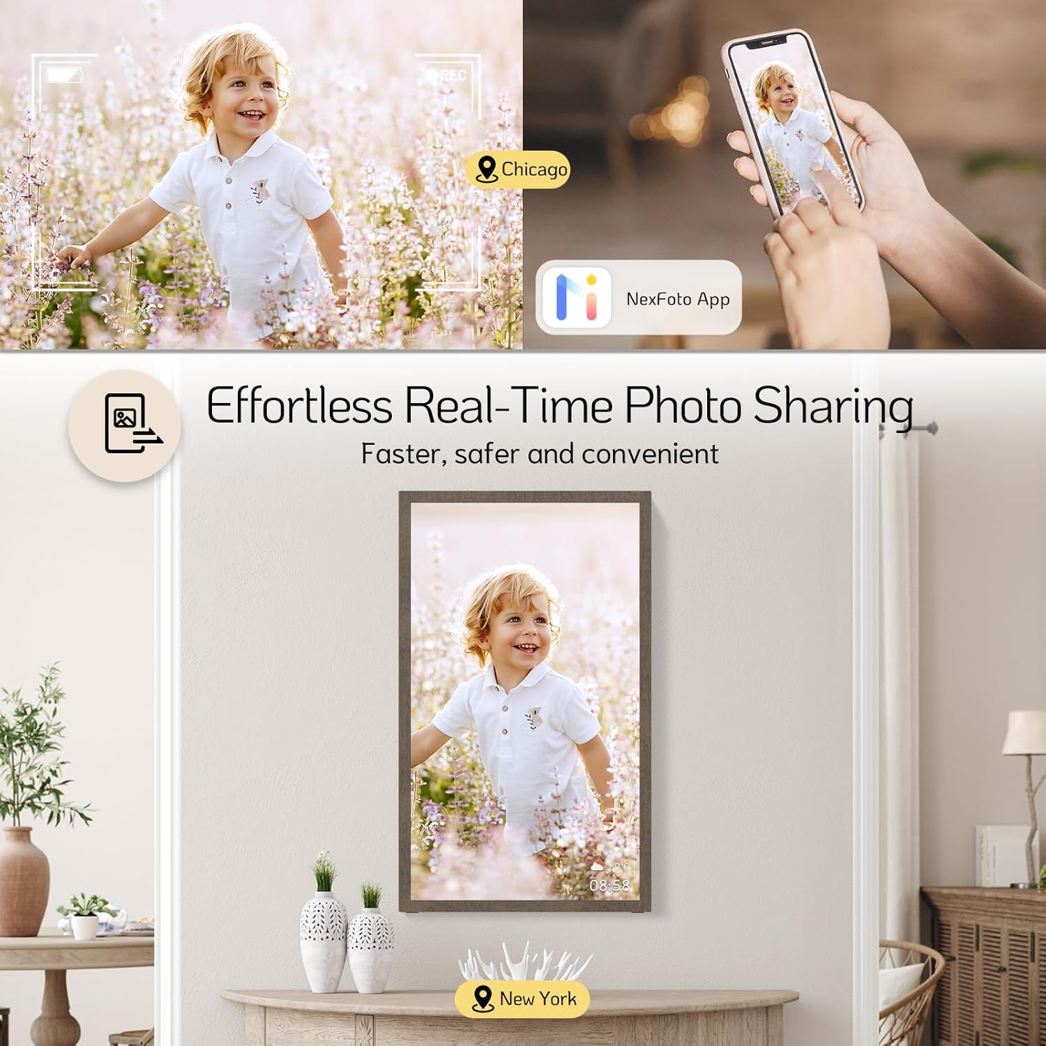 NexFoto Classic Pro  22 | 21.5 inch Digital Picture Frame - Wood