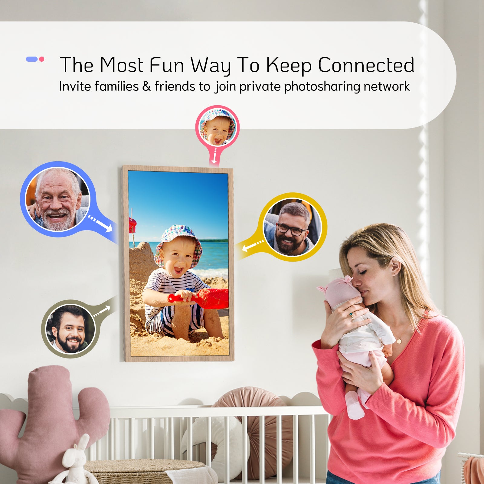 NexFoto Fusion Pro 32 Max | 32 inch Digital Picture Frame - Wood