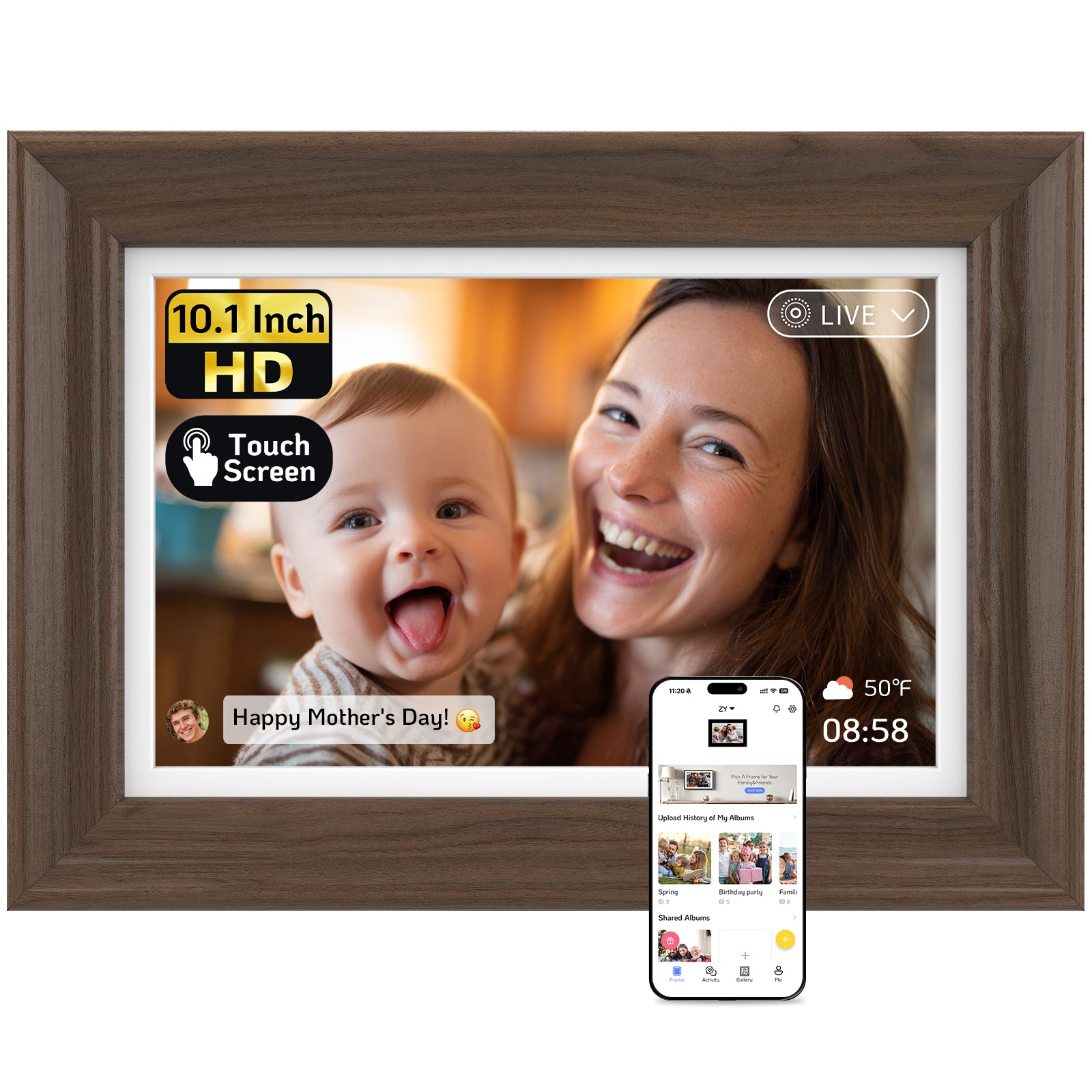 NexFoto Classic 10 | 10.1 inch Digital Picture Frame - Walnut