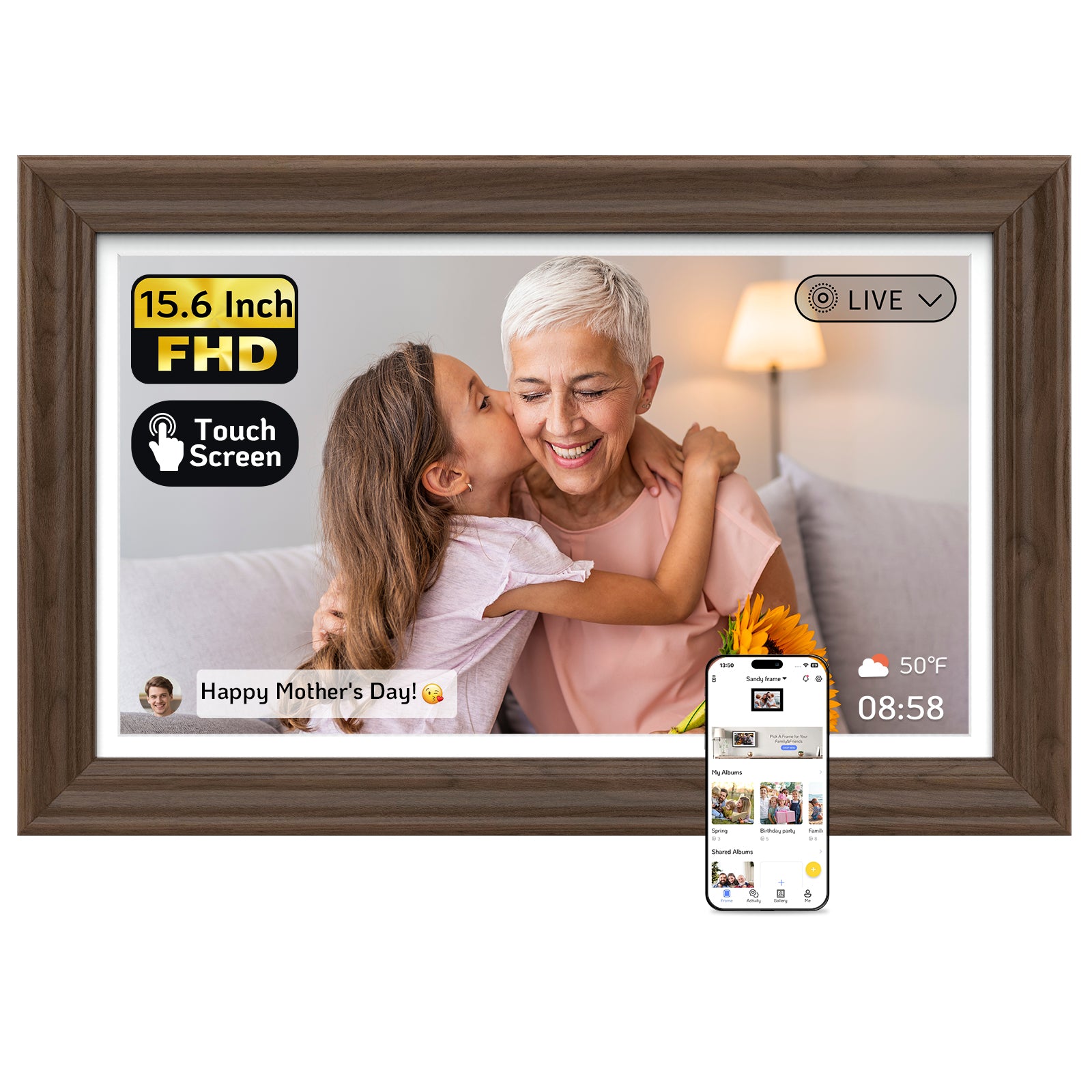 NexFoto Classic Pro 16 | 15.6 inch Digital Picture Frame - Walnut