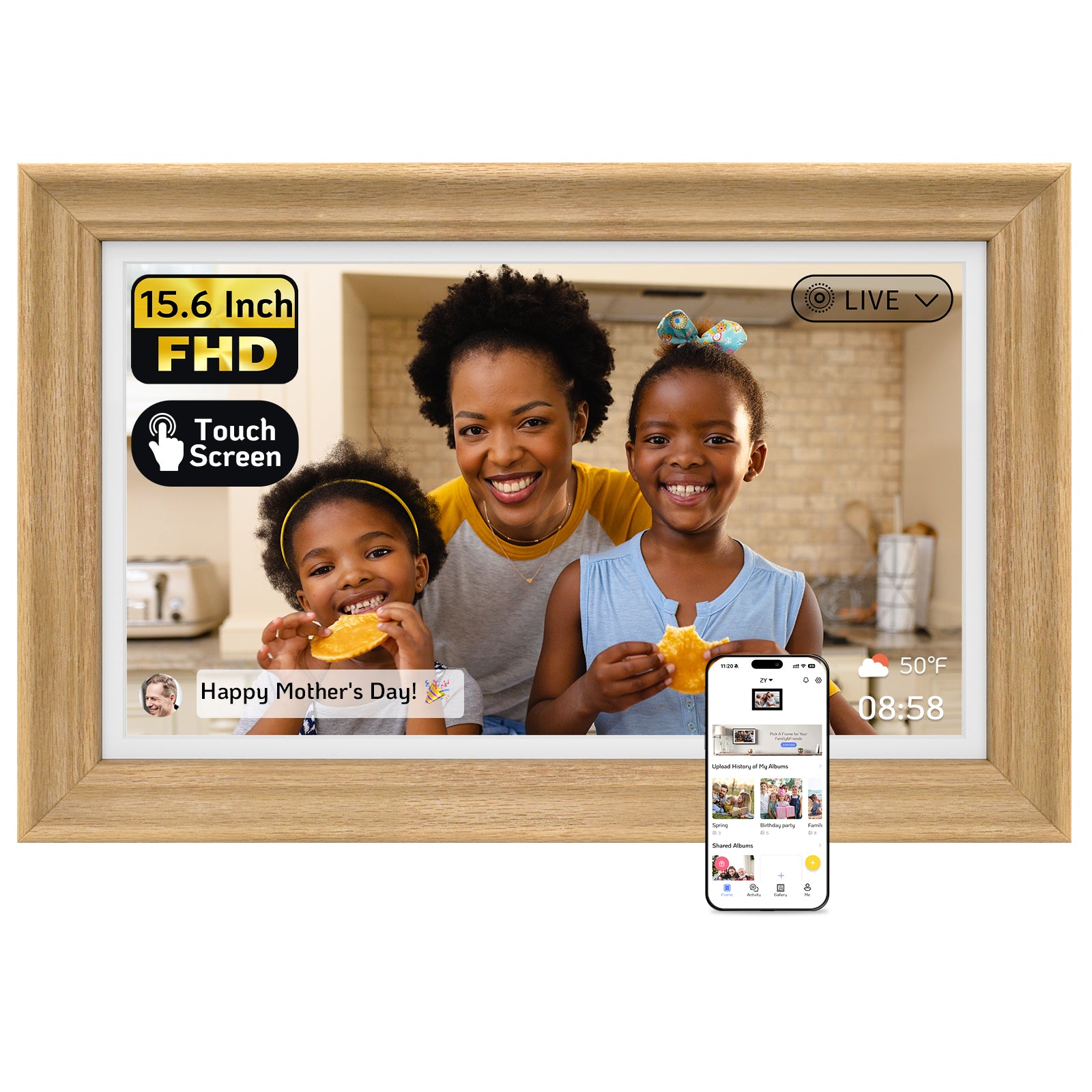 NexFoto Classic Pro 16 | 15.6 inch Digital Picture Frame - Wood