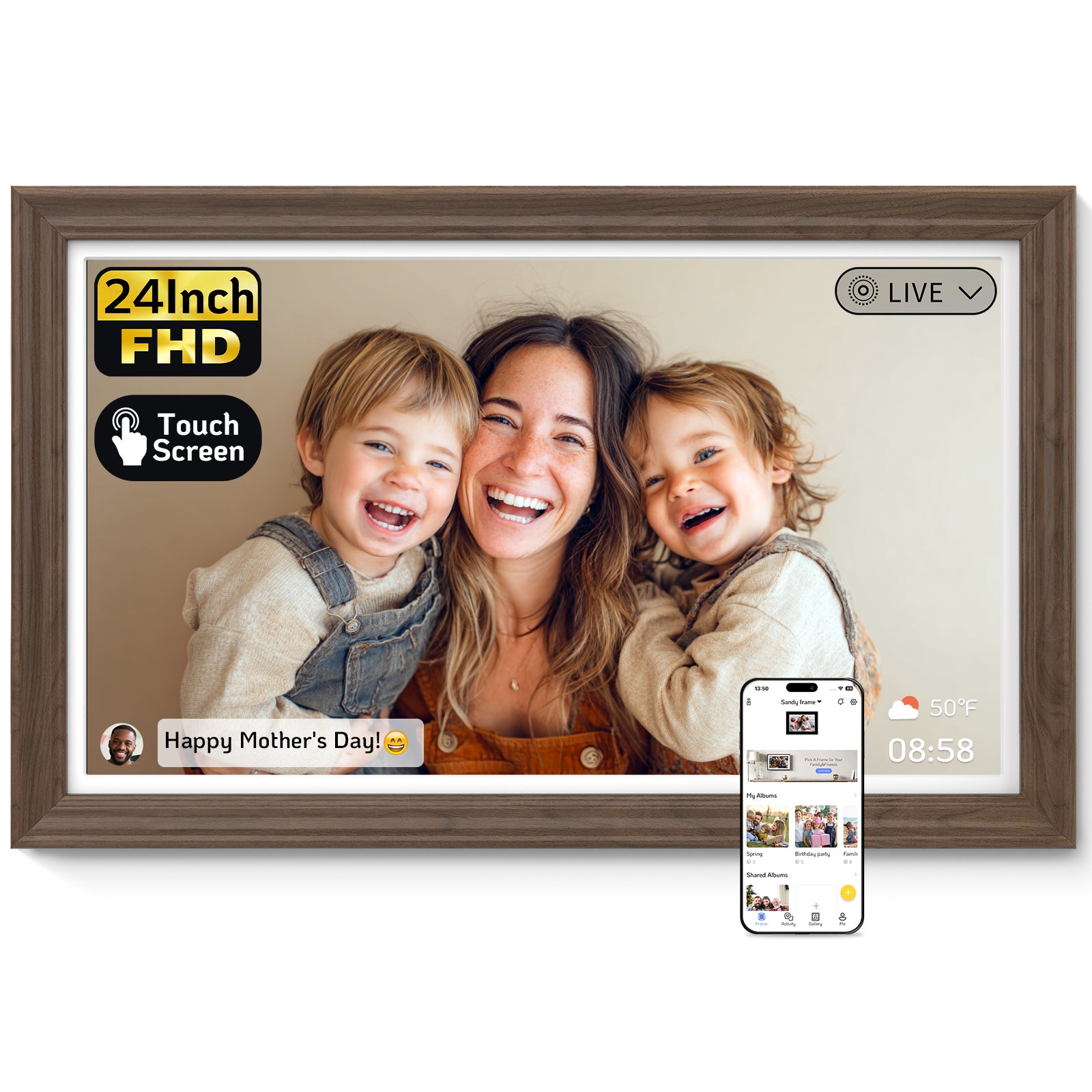 NexFoto Classic Pro Max | Digital Picture Frame - Walnut