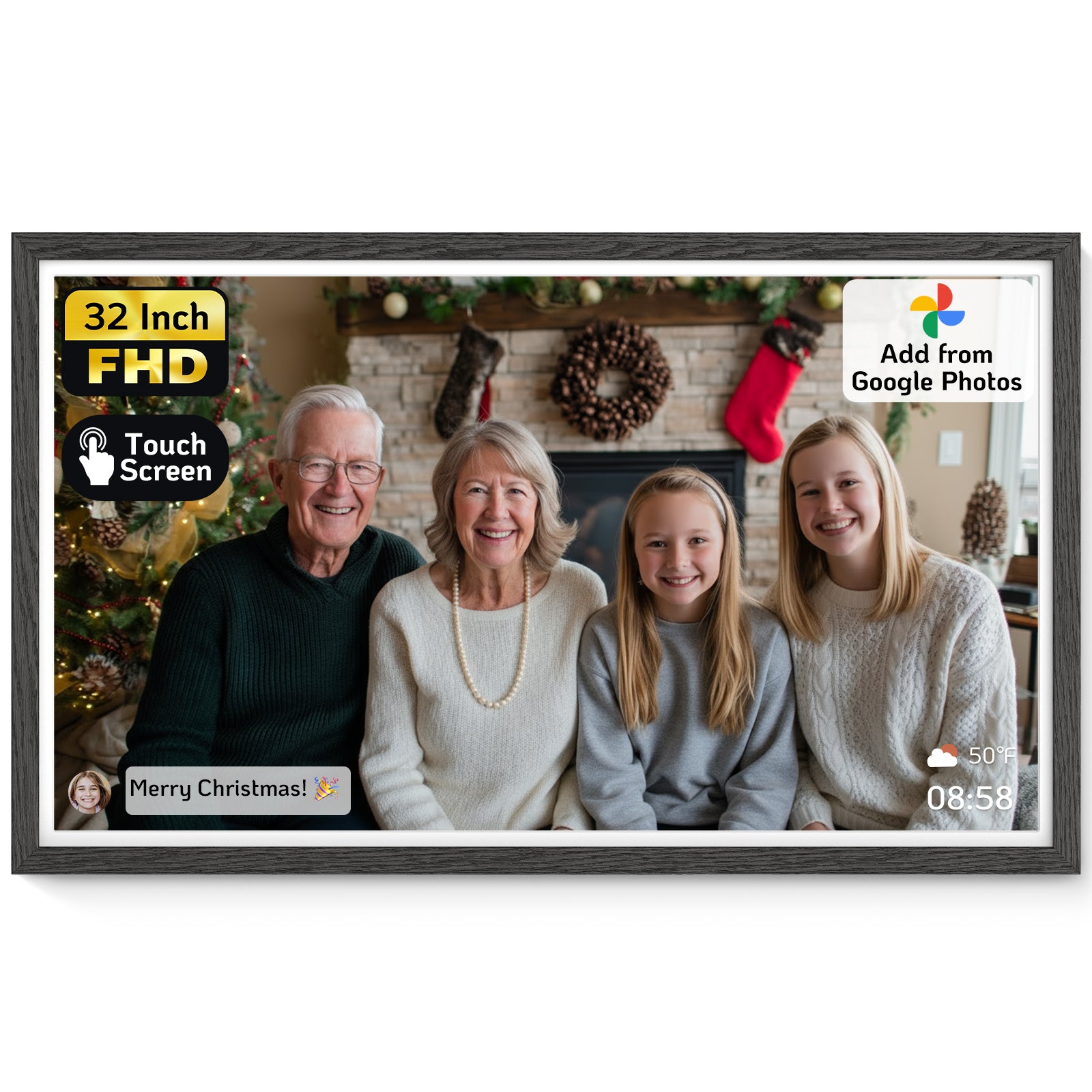 NexFoto Fusion Pro 32 Max | 32 inch Digital Picture Frame - Black Wood