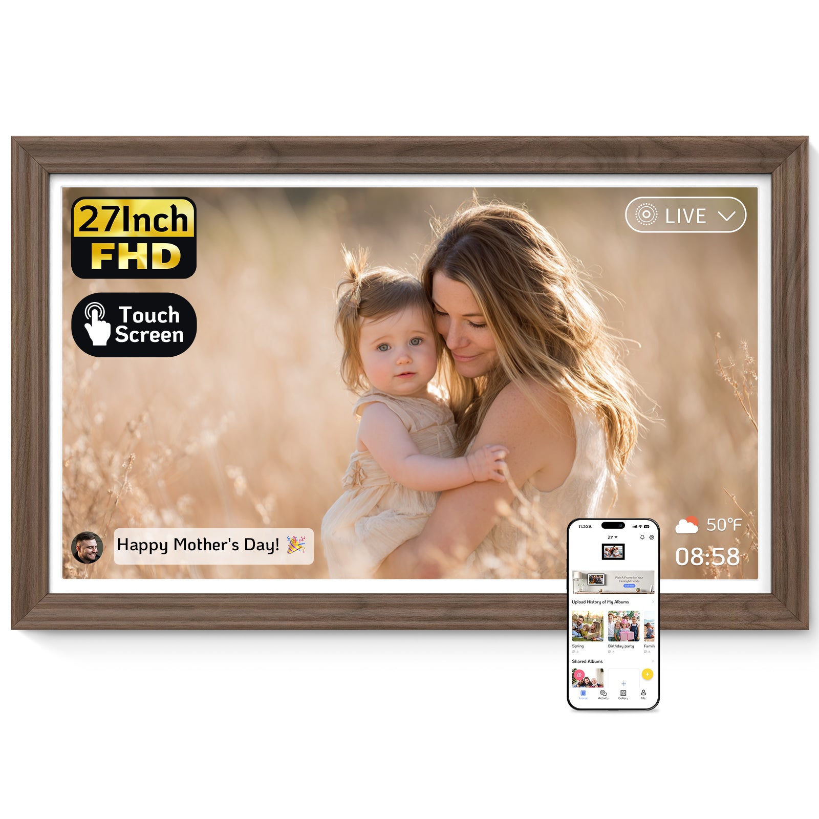 NexFoto Classic Pro Max | Digital Picture Frame - Walnut