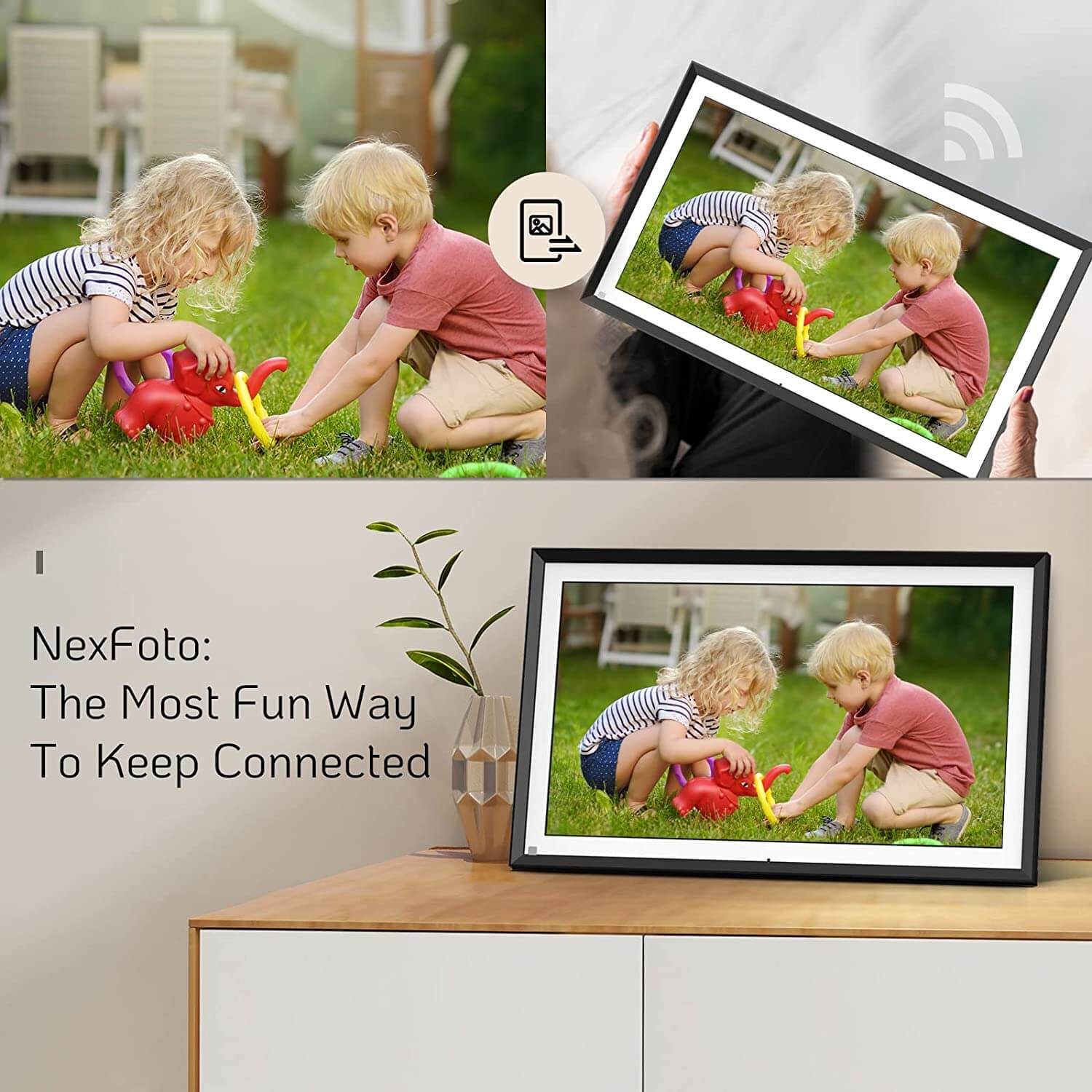 Pix-Star 15 inch WiFi Digital Picture Frame, Share Videos and Photos Instantly by Email or App, Motion Sensor, IPS Display, Effortless One Minute Setu - 2