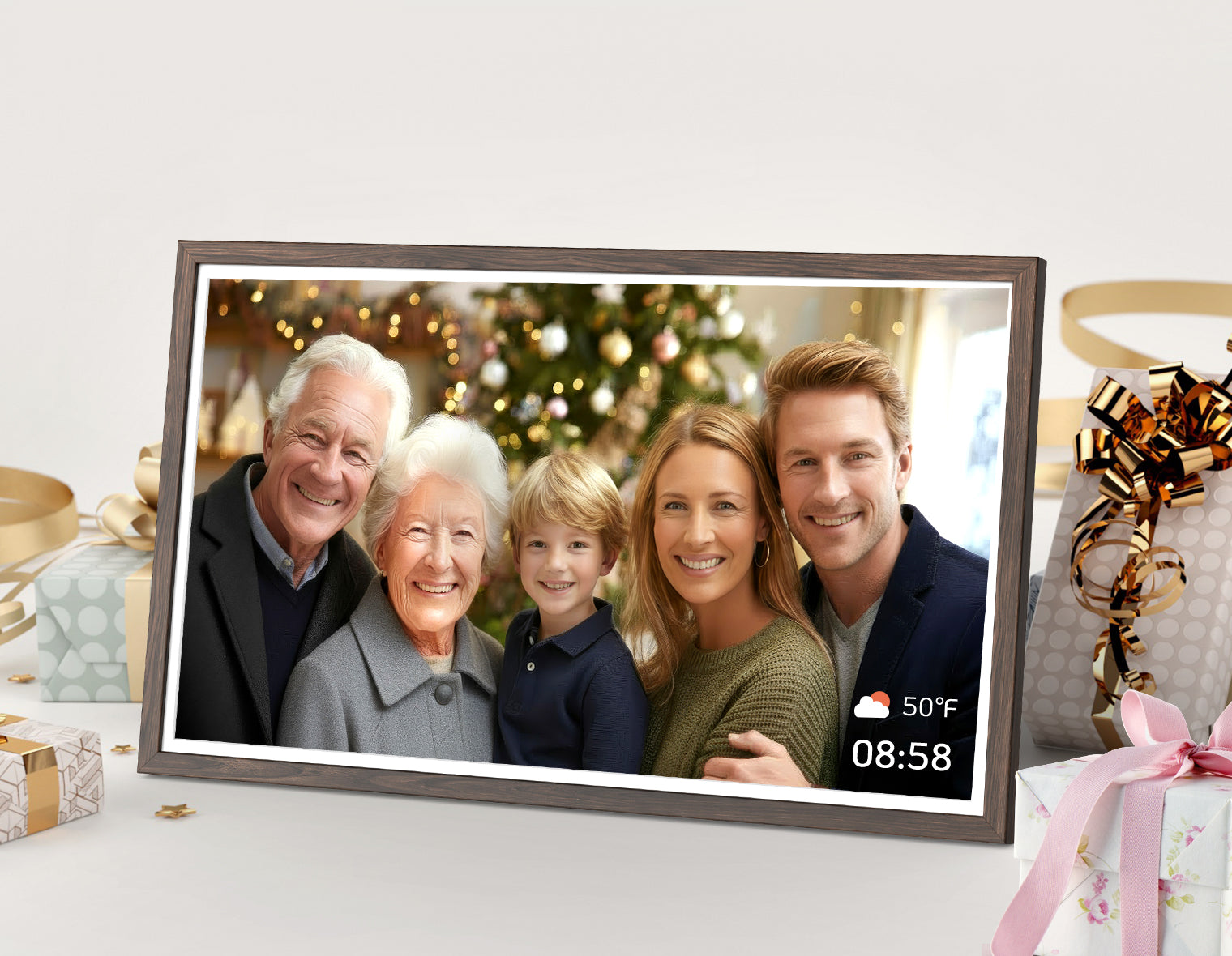 NexFoto Fusion Pro 32 Max | 32 inch Digital Picture Frame - Dark Wood