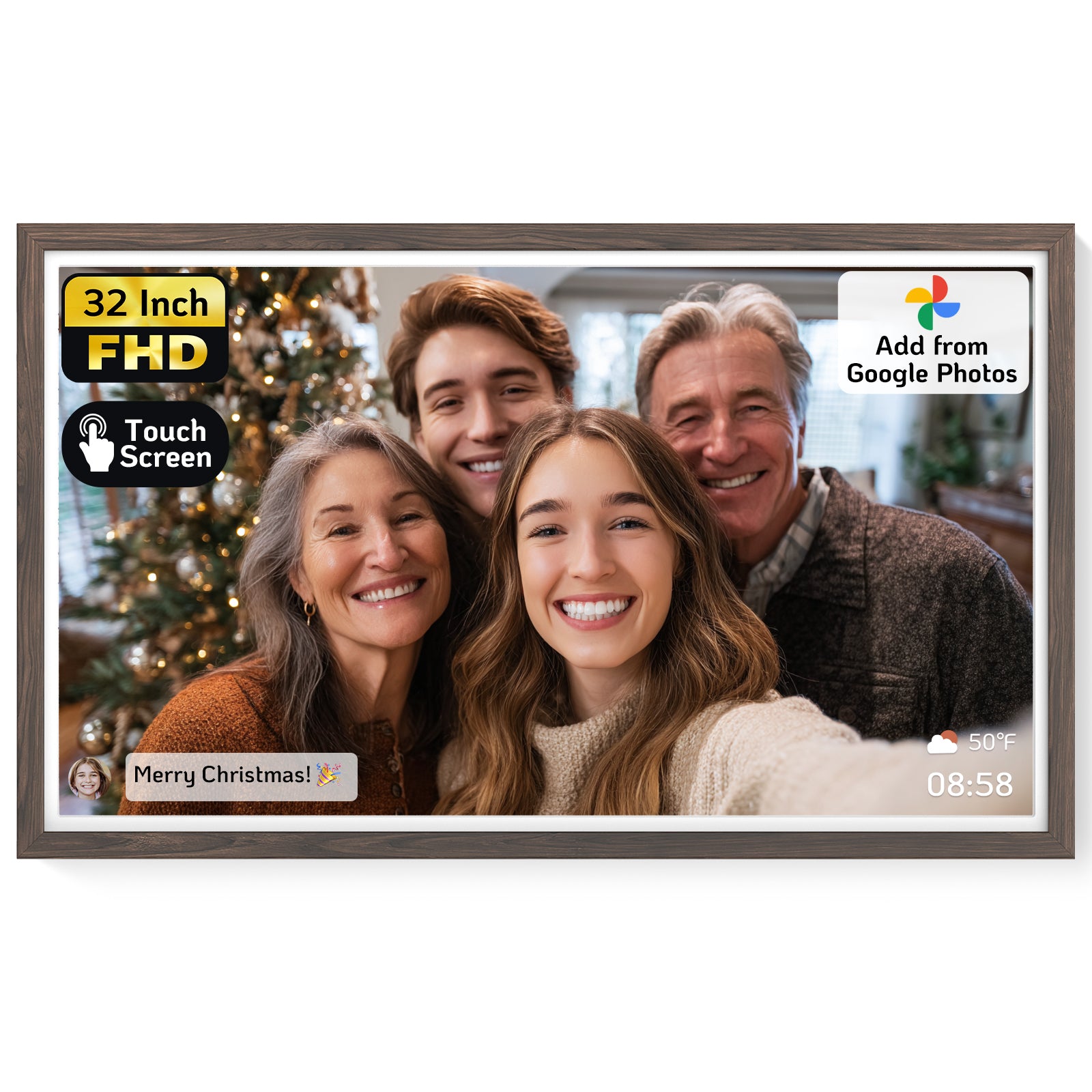 NexFoto Fusion Pro 32 Max | 32 inch Digital Picture Frame - Wood