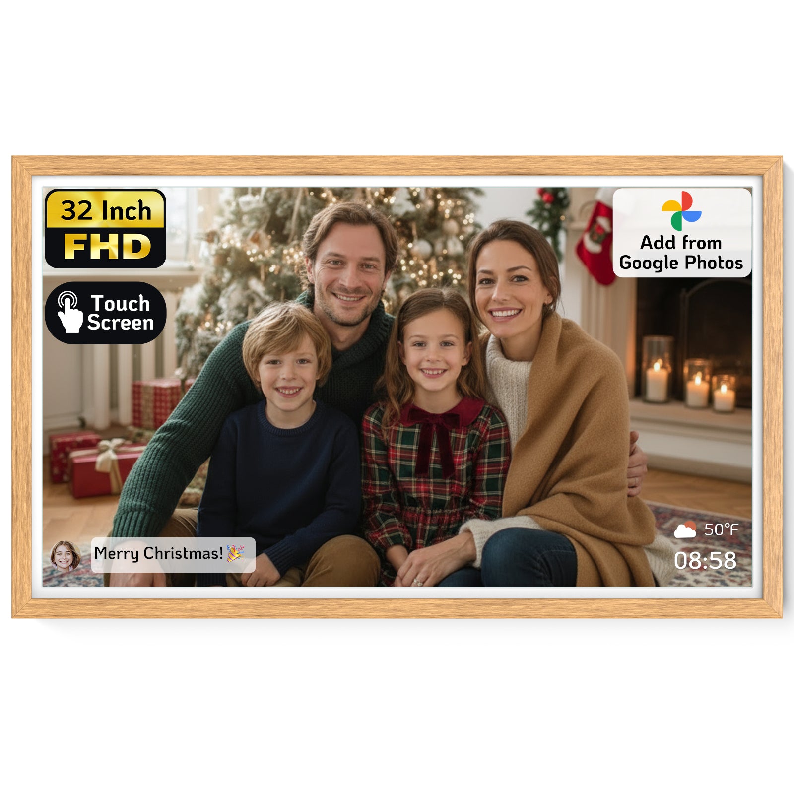 NexFoto Fusion Pro 32 Max | 32 inch Digital Picture Frame - Wood