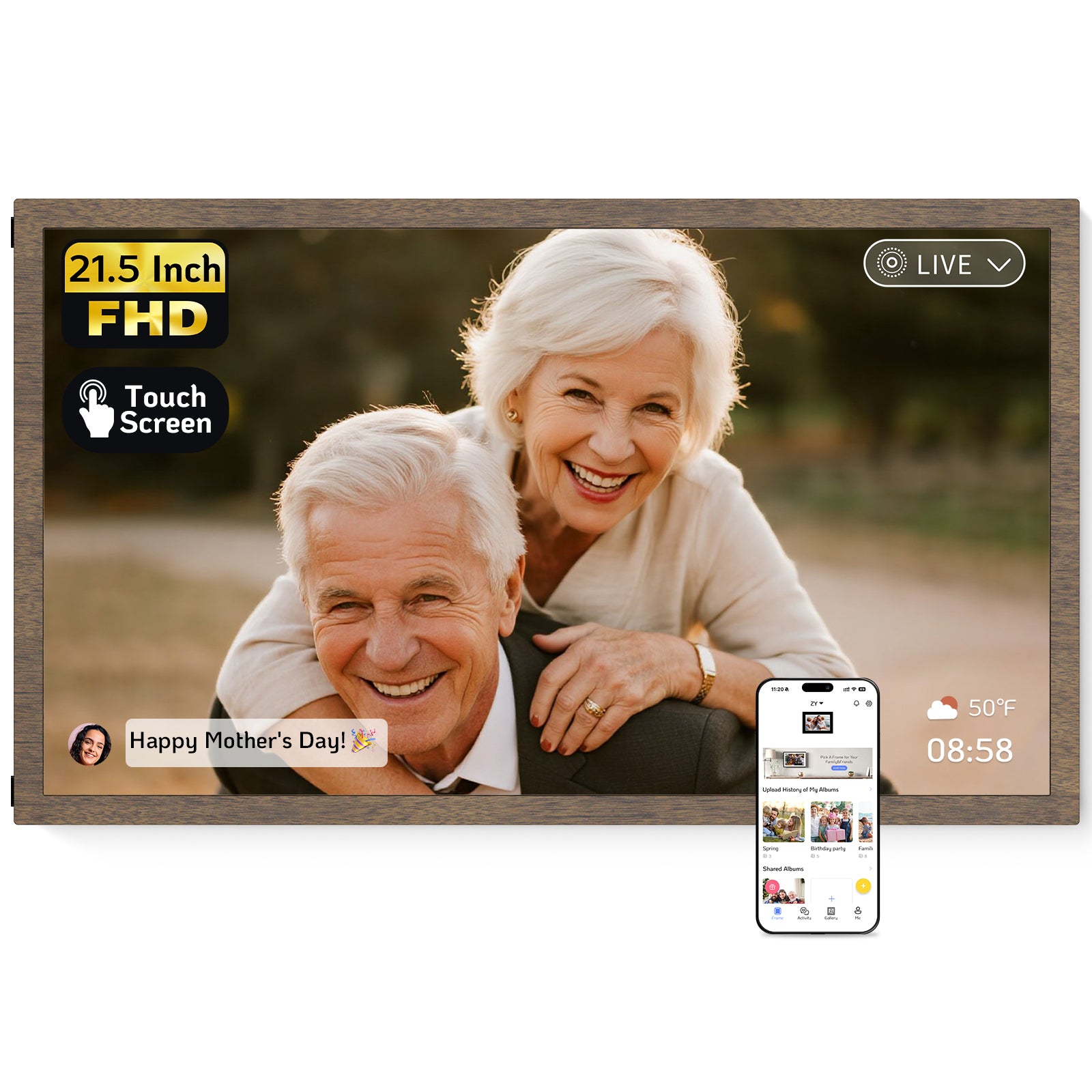 NexFoto Classic Pro 22 Max | 21.5 inch Digital Picture Frame - Wood